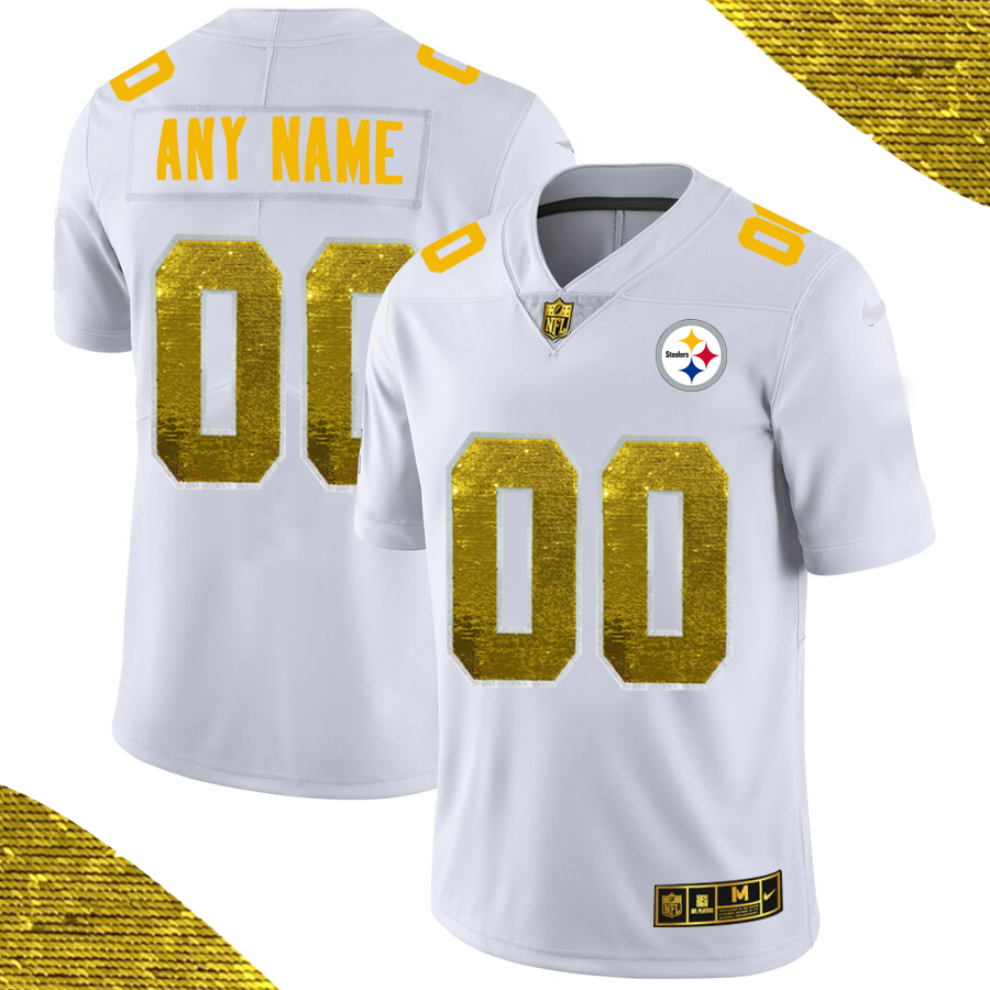 Men's Gold Pittsburgh Steelers ACTIVE PLAYER White Custom Fashion Edition Limited Stitched Jersey